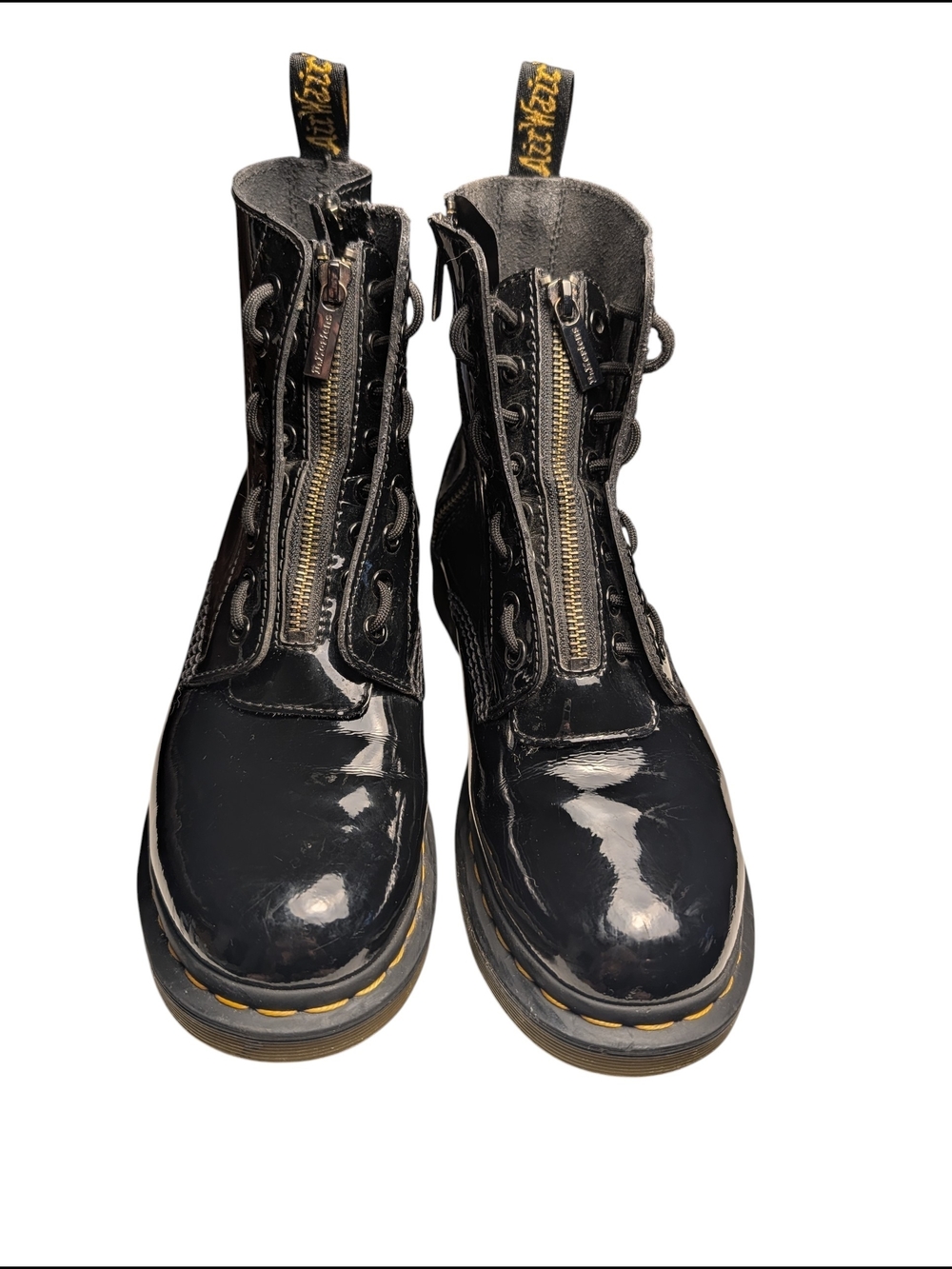 Dr. Martens Black Patent Lace-Up Zip Combat Boots